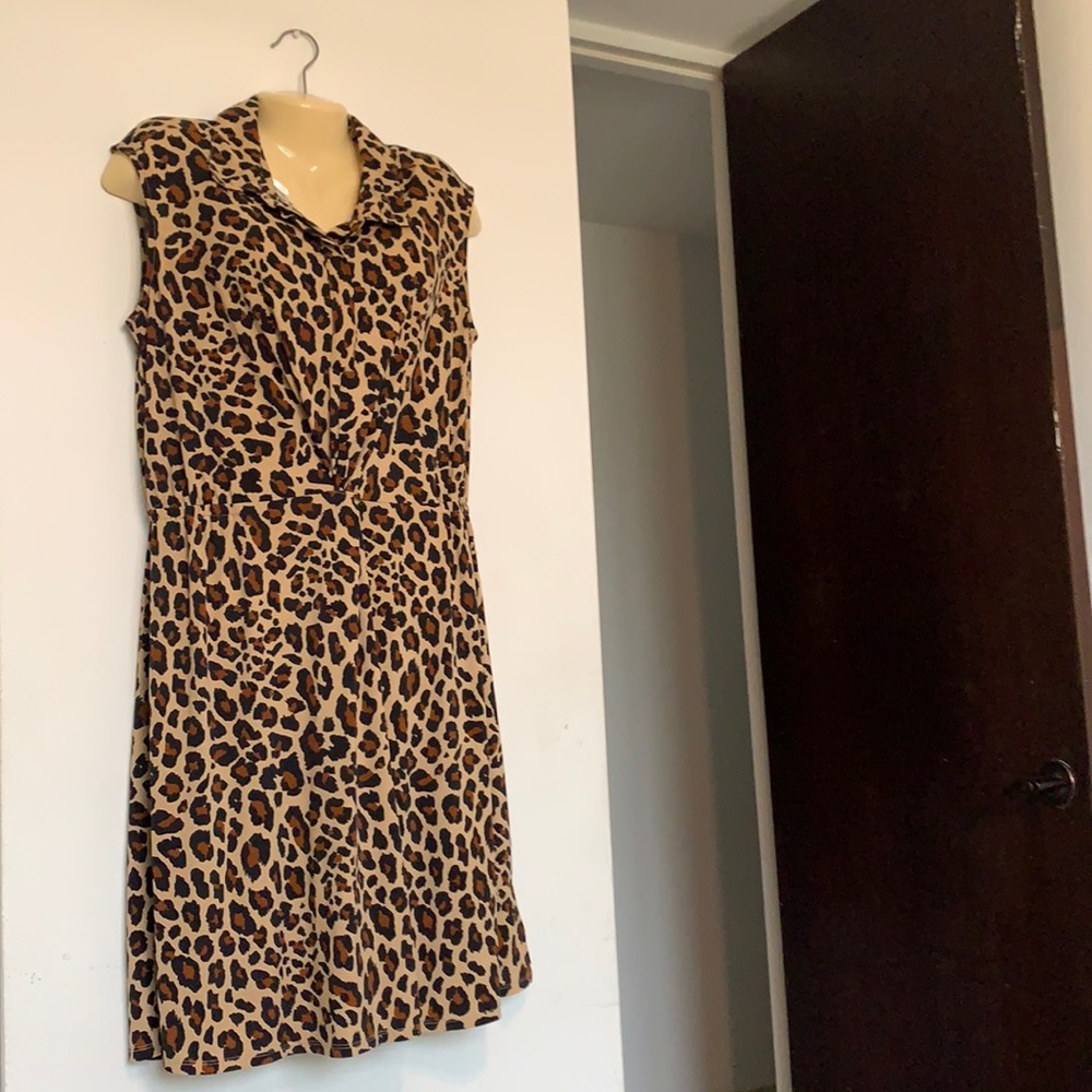 Worthington Leopard Print Midi Dress in Tan and Black